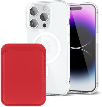 Shockproof Anti Shock Back Cover Hoesje Compatibel met MagSafe Geschikt voor: Apple iPhone 13 Pro met Magnetische Pasjeshouder - Rood