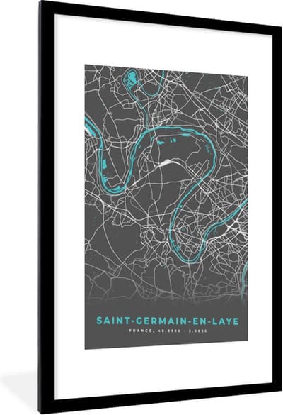 Fotolijst incl. Poster - Saint-Germain-en-Laye - Stadskaart - Kaart - Plattegrond - Frankrijk - 60x90 cm - Posterlijst