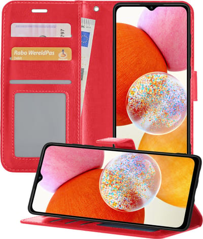 Hoesje - Geschikt voor Samsung Galaxy A14 - Luxe Bookcase - Walletcase Hoes - Portemonnee - Cover - Telefoonhoes - Rood