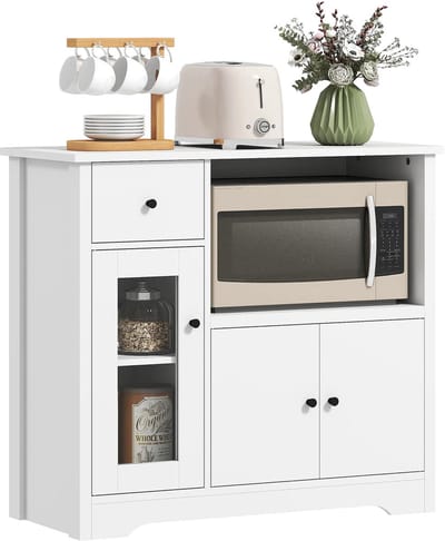 Magnetronkast - Keukenkast - Keukenrek Staand - Ovenkast - 80 x 35 x 72,2 cm - Organizers - Dubbele Draagplank - Aanrecht Organiser - Wit