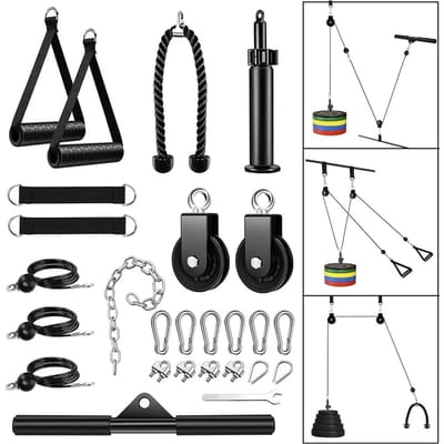 27 stuks Fitness Pulley System Gym LAT Pulldown Attachments Squat Rack Dual Cable Machine met Biceps 27pcs set black