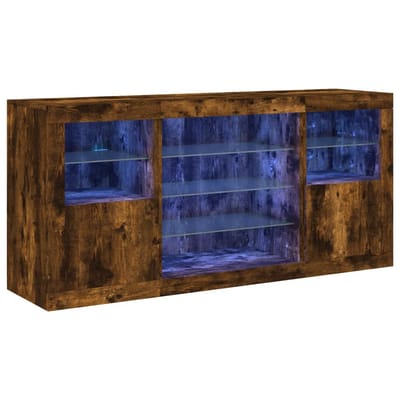 vidaXL - Dressoir - met - LED-verlichting - 142,5x37x67 - cm - gerookt - eikenkleur