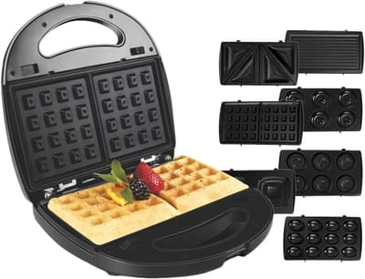 Elektrische Wafelmaker - Sandwichmaker Grill - Gezinsontbijt Bereiden - 7-in-1 Verwisselbare Platen - 10x10x10 mm - Zwart