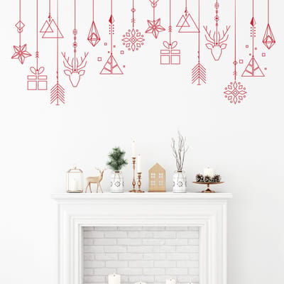 Rode kerstslinger sticker - Kerststickers - Feestelijke decoraties - 20x50cm