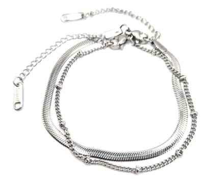 Dames Armbanden Staal LiLaLove- Zilveren Armbanden- 2 stuks- RVS Stainless Steel- Hippe Armband Vrouw- Schakelarmband- Armbandenset- Moederdag