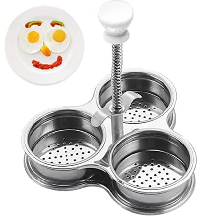 Eierketel Stroper Roestvrij Staal - 3-kops - Gemakkelijk te Gebruiken voor Gepocheerde Eieren - Keuken Gadget voor Brunch Ontbijt - zilver