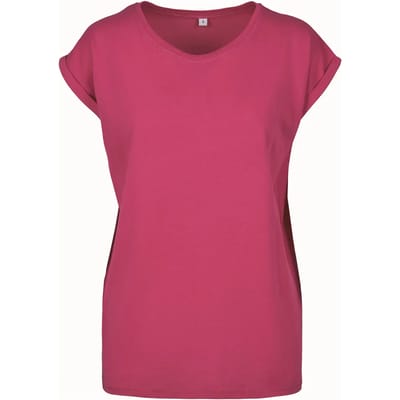 Build Your Brand - Extended Shoulder Dames T-shirt - Hibiskus Pink maat L