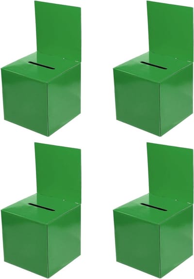Kartonnen suggestiedozen - Loterij dozen - Collectie en donaties - Verwijderbaar titelbord - 4 stuks 15cm - Groen
