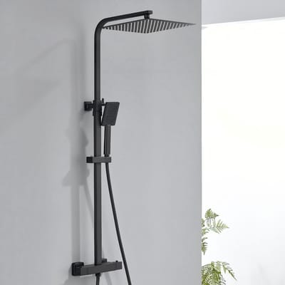 Auralum Max Doucheset Zwart - Regendouche met Thermostaatkraan - Douchekop 30x30 cm - Hoogte Verstelbaar 80-124 cm - Complete Regendoucheset - Zwart