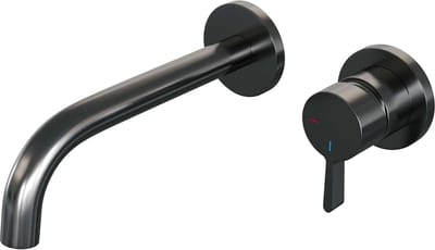 Brauer Gunmetal Edition Wastafelmengkraan inbouw - gebogen uitloop links - hendel middel dik - model E 1 - PVD - geborsteld gunmetal