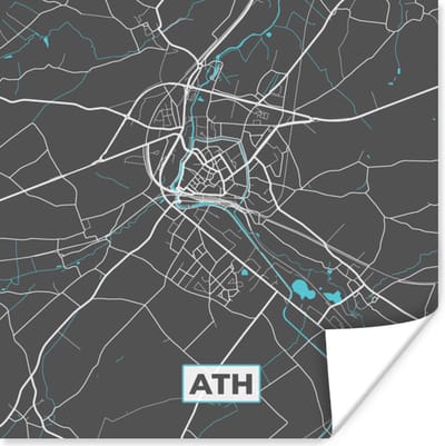 Poster België – Ath – Stadskaart – Kaart – Blauw – Plattegrond - 100x100 cm XXL