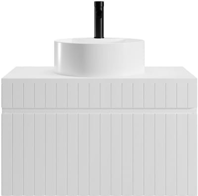 Vente-unique Wit gestreept hangmeubel voor badkamer met ronde opbouwwastafel - 80 cm - SATARA