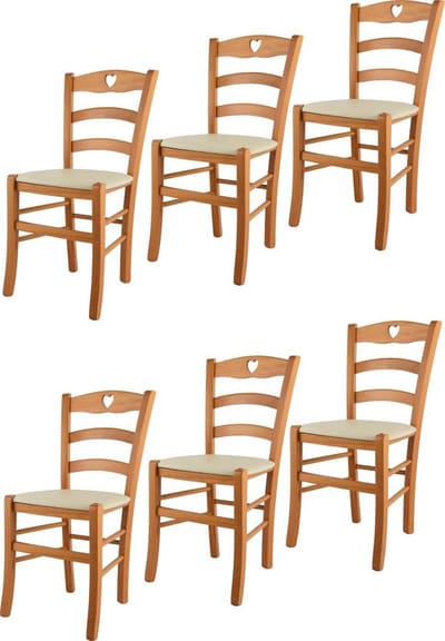 Tommychairs Cuore - Eetkamerstoelen - Set van 6 - Bruin - Kunstleer en Hout