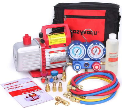 Complete Set voor AC Reparatie - 4.5 CFM Vacuüm Pomp, Manifold Manometer, Hoses en Accessoires voor R134a Koeling
