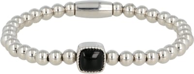 My Bendel - Zilverkleurige Elastische Damesarmband met Onyx Edelsteen - met Luxe Cadeauverpakking | Sieraden Voor Dames | Maat S