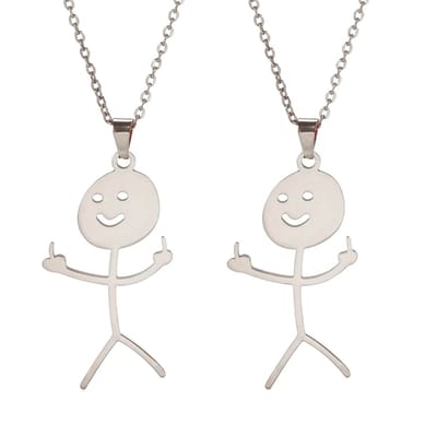 BFF Ketting voor 2 met Middelvinger poppetje Zilverkleurig - Vriendschapsketting Cadeau - Pax Amare