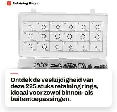 Dailygoods- Retaining Rings 225 Stuks - Metalen Snap Clips - 18 Maten - Opbergdoos - Binnen/Buiten Gebruik - Voorkomt Laterale Beweging - Circlips