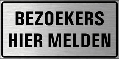 Bezoekers hier melden bord, geborsteld aluminium 400 x 200 mm