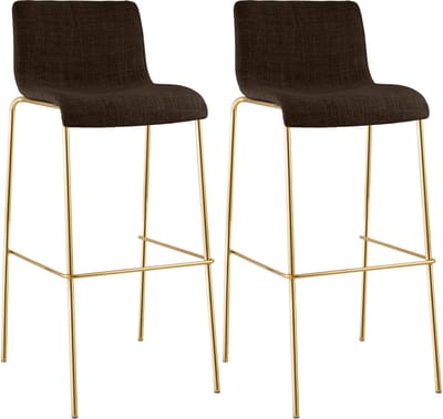 CLP Hover Barkrukken Set van 2 - Stapelbaar - Goudkleurig Onderstel - 150 kg - Stof - bruin/goud