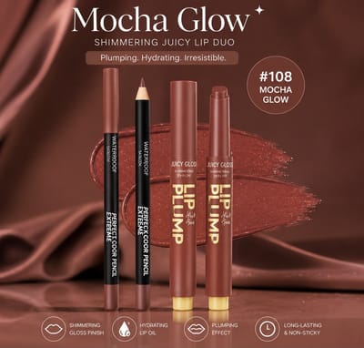 Lip Oil + Lip Liner Set – Mocha Glow | Shimmer Lip Gloss | Lip Plumper | Glass Lips Effect | Hydraterend & Langhoudend + Gratis Lipmasker