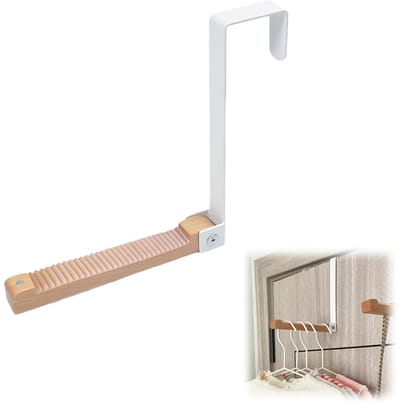 carmdering- Opvouwbaar Portemanteau - Deurhanger Zonder Boren - Multifunctionele Kapstok - Magnetische Bevestiging Tot 4,5 Cm - Ruimtebesparend Opvouwbaar Ontwerp - Metaal En Wit Lotusbhout - Moderne Minimalistische Stijl - Flexibel Voor Elke Kamer