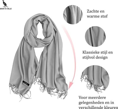San Vitale® - Luxe Sjaal - Pashmina Shawl - Cashmere/Kasjmier Mix - Omslagdoek - Grijs