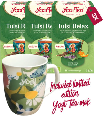 Yogi Tea Tulsi Relax Bio - 3 pakjes - inclusief limited edition Yogi Tea mok