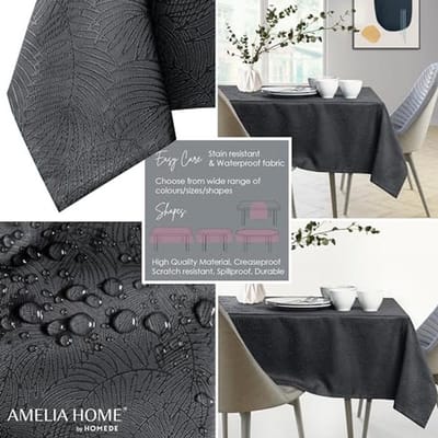 Ovalen tafelkleed waterafstotend linnenlook 140x240 cm Antraciet