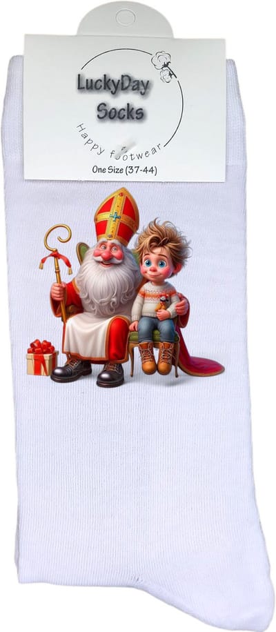 LuckyDay Socks - Grappige Sint Cadeaus voor Dames en Heren - One Size Sokken met Tekst - Sinterklaas sokken - Pakjesavond cadeau - Sinterklaas - Maat 37-44