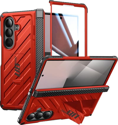 SUPCASE Hoesje Geschikt voor Samsung Galaxy Z Fold 7 - Unicorn Beetle Pro Case met Ingebouwde Screenprotector - Beschermhoes met Kickstand Rood