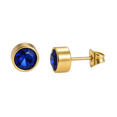 Aramat Jewels | Oorbellen | Goudkleurige oorbellen met donkerblauwe zirkonia – 7 mm | | | |7mm | Staal | Kinderen, Volwassenen | Verkleurd niet