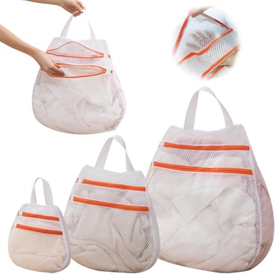 Set van 3 Herbruikbare Waszakken van Gaas voor de Wasmachine, Ideaal voor Kleding, Sokken en Ondergoed, Met Rits en Duurzaam Polyester