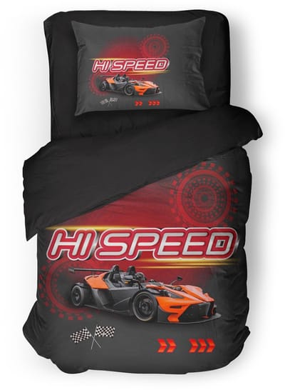 Eleganzzz Kinder Dekbedovertrek Hi Speed - Raceauto Dekbedovertrek - Black - 140x200/220cm - Dekbedovertrek Kinderen - Micropercal - Eenpersoons