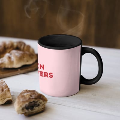 Magische Mok - Foto op Warmte Mokken - Koffiemok - No rain no flowers - Minimalistisch - Roze - Bloem - Magic Mok - Beker - 350 ML - Theemok - Mok met Tekst