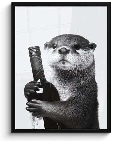 Poster in lijst - Fotolijst 50x70 cm - Posters - Wijnfles - Otter - Zwart - Posterlijst zwart - Decoratie - Wanddecoratie woonkamer - Muurdecoratie slaapkamer