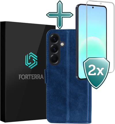 Hoesje Met 2x Screenprotector - Geschikt voor Samsung Galaxy A57 - Luxe Pasjeshouder - Flip Case - Bookcase Portemonee - Kunstleer Book Case - Flipcase Hoes - Book Cover - Walletcase - Portemonneehoes - Donkerblauw