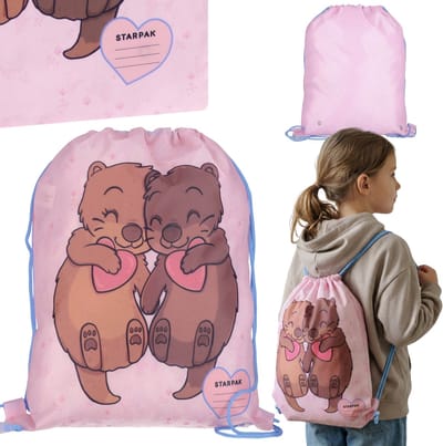 Otters, roze, meisjesachtige sportschoenenzak, schoudertas voor kinderen, rugzak 38x33 cm