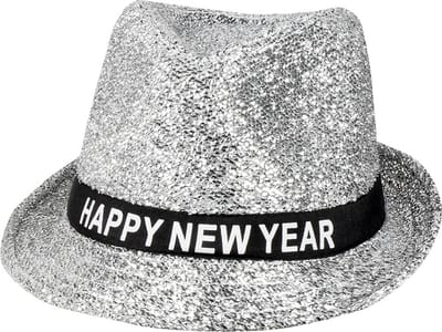 Boland - Hoed Sparkling 'Happy new year' zilver - Één maat - Volwassenen - Unisex -