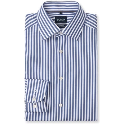 OLYMP Luxor modern fit overhemd - popeline - marine blauw met wit gestreept - Strijkvrij - Boordmaat: 41 (EU maat: L)