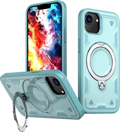 Magsafe Hoesje Geschikt voor iPhone 16e / iPhone 17e Hoesje Lake Blauw - Armor Hoesje met Met Draaibare Ring Houder