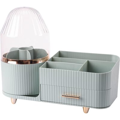 Make-up Organizer Doos 360 graden Draaiende Verdeelde Vakken met 1 Lade Desktop Luxe Opbergrek With Lid lichtgroene kleur