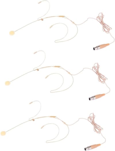 Bedrade Microfoon Set - Koptelefoon Microfoon - Zang en Onderwijs - Op Hoofd Gemonteerd - 3 Stuks - Beige