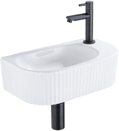QeramiQ Blend fonteinset – halfrond – 40x21.5x12 cm – keramiek wit glans – mat zwarte kraan