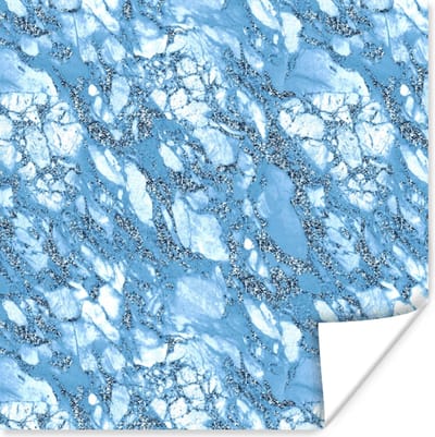 Poster Marmer - Glitter - Blauw - 100x100 cm XXL