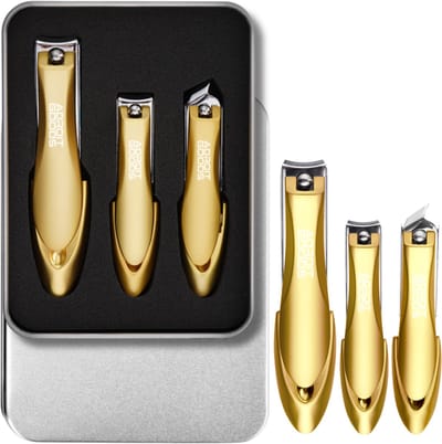 AdroitGoods 3-delige Nagelknipperset – Premium Zink-Aluminium & Hoogwaardig Koolstofstaal, Extra Krachtig voor Dikke Nagels, Precisiemodel Voor Handen & Voeten, Inclusief Luxe Opbergbox - Luxe goud