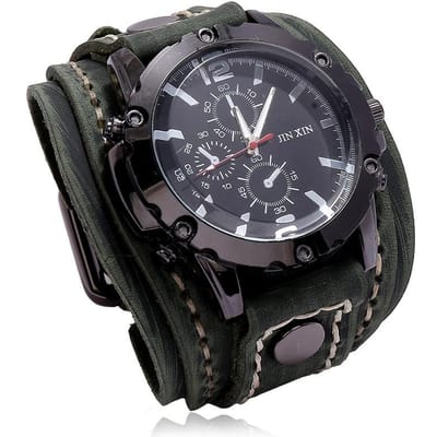 Mode stoom punk rock stijl lederen armband horloge horloge rood blauw groen zwart bruin lederen band horloge 1PC groen