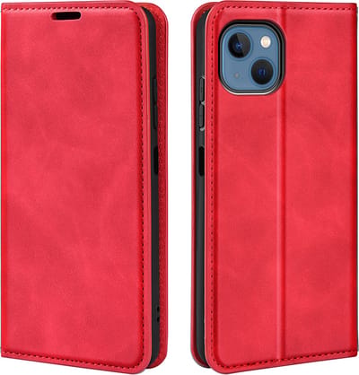 MobyDefend Hoesje - Geschikt voor iPhone 14 - Luxe Wallet Bookcase (Magnetische Sluiting) - Rood