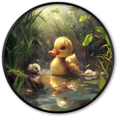 Poster in lijst Rond - Fotolijst 60x60 cm - Posters - Eendjes - Dieren - Natuur - Ronde posterlijst zwart - Decoratie - Wanddecoratie woonkamer - Muurdecoratie slaapkamer