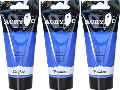 Rayher hobby Acrylverf op waterbasis - 3x - kobalt blauw - 75 ml - Schilderen/knutselen - Voor kinderen en volwassenen
