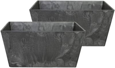 Ter Steege Bloempot/plantenpot - 2x - D30 en H14 cm - zwart - gerecycled kunststof - binnen/buiten gebruik